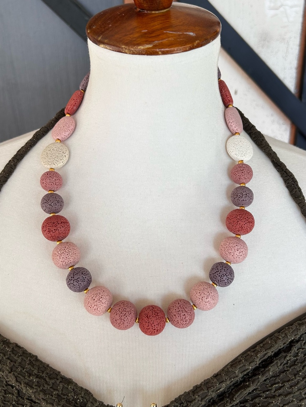 NEW Lava Stone Necklace & Stretch Bracelet Set | Aromatherapy Jewelry 22”